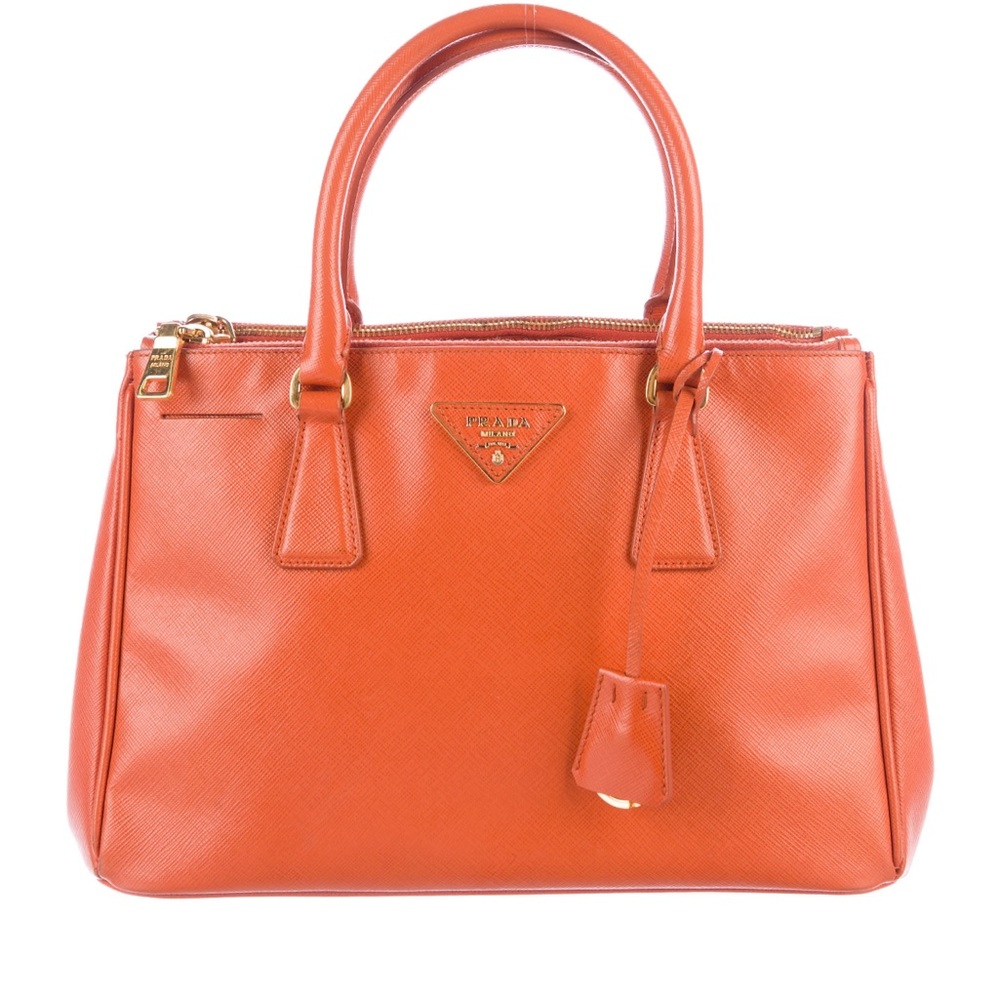 Orange Saffiano Lux leather Prada Small tote with gold-tone hardware